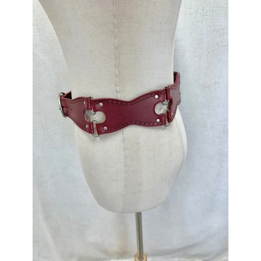 Hinged Wide Waist Belt Womens Medium‎ Red Excellent Bonded Leather Western